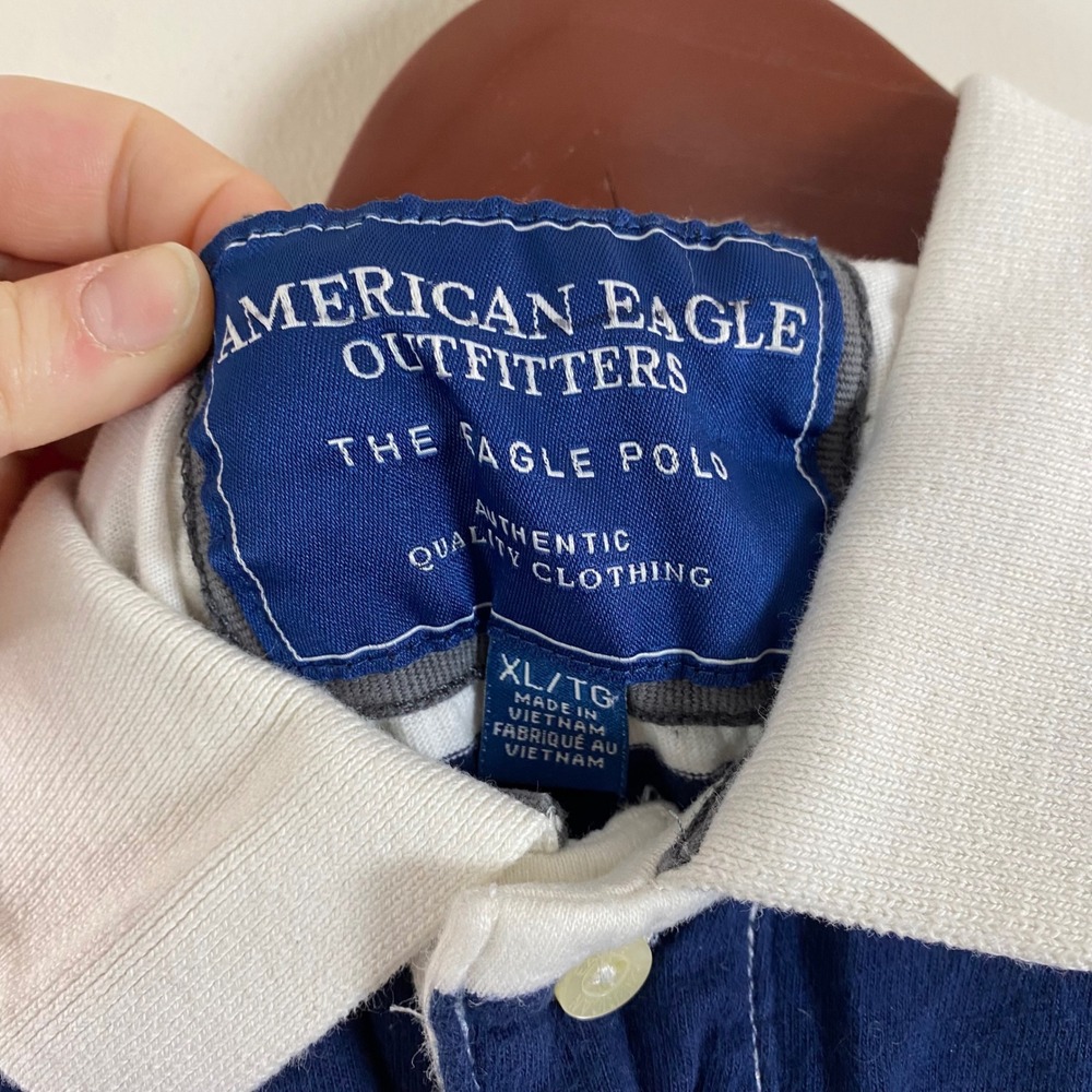 American Eagle Polo Shirt Short Sleeve Striped Mens XL Rugby Shirt Cotton Preppy - Picture 6 of 8